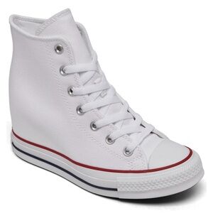 Converse White High Top Sneakers with Red & Blue Trim